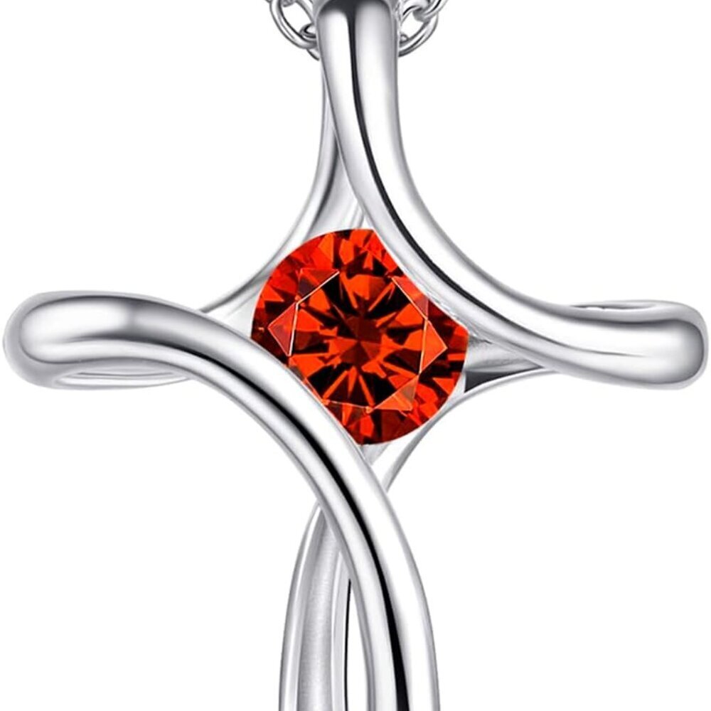 Cross Necklace for Women, 925 Sterling Silver Birthstone Necklace for Women with